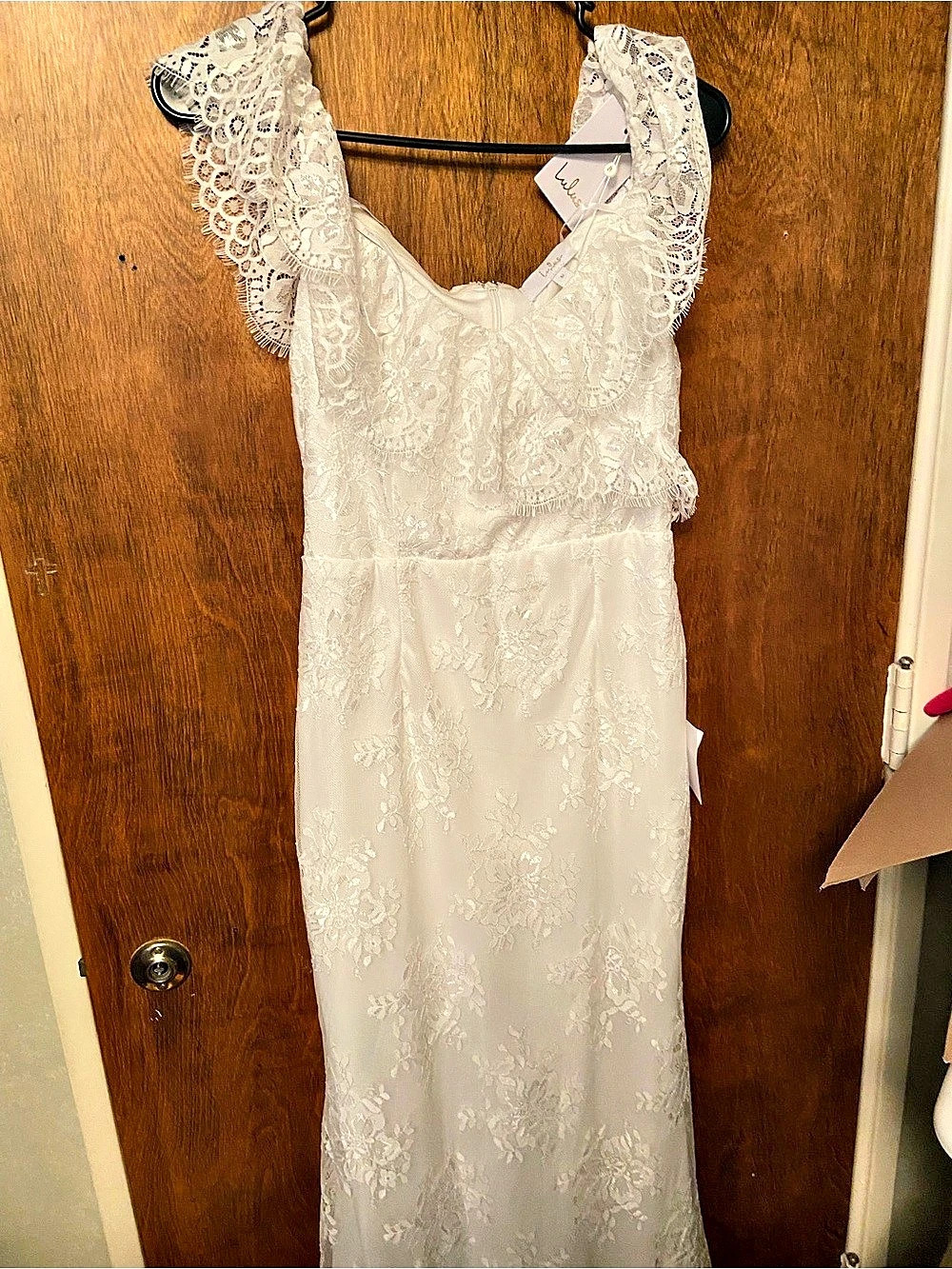 Lulus This Moment in Time White Lace Ruffled Maxi Dress Medium